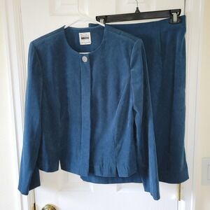 Leslie Fay Dresses Petite Skirt Suit Size 8P Blue Longsleeve Microsuede AS IS